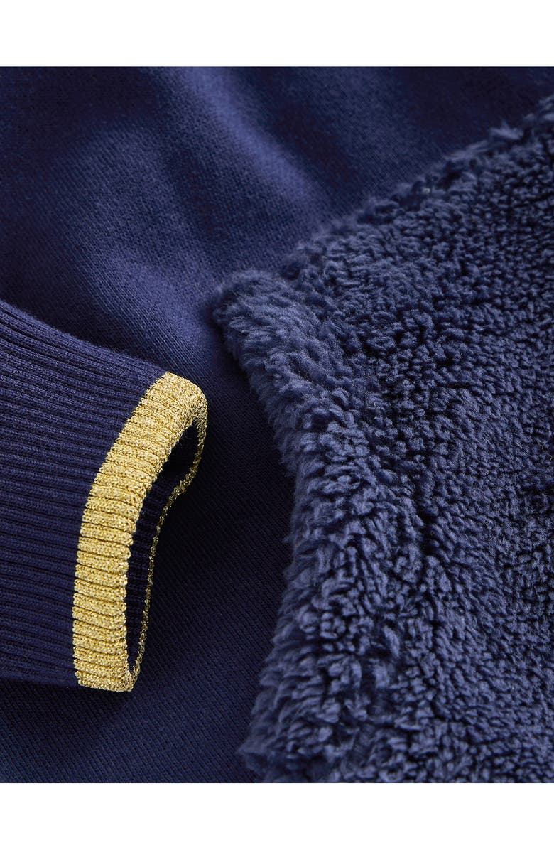 Mini Boden Kids' Faux Fur Accent Hooded Cotton Fleece Sweatshirt Dress, Alternate, color, 