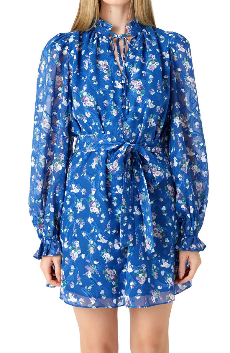 Endless Rose Floral Long Sleeve Chiffon Minidress, Alternate, color,