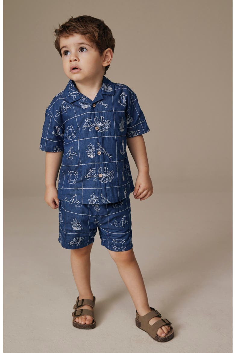 Kids' Stitch Button-Up Shirt & Shorts Set, Alternate, color, BLUE