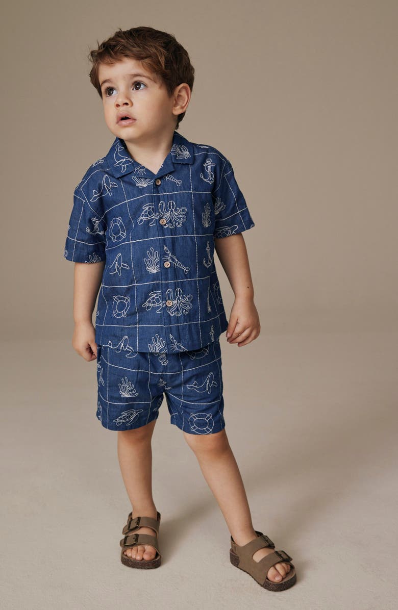 NEXT Kids' Stitch Button-Up Shirt & Shorts Set, Alternate, color, Blue
