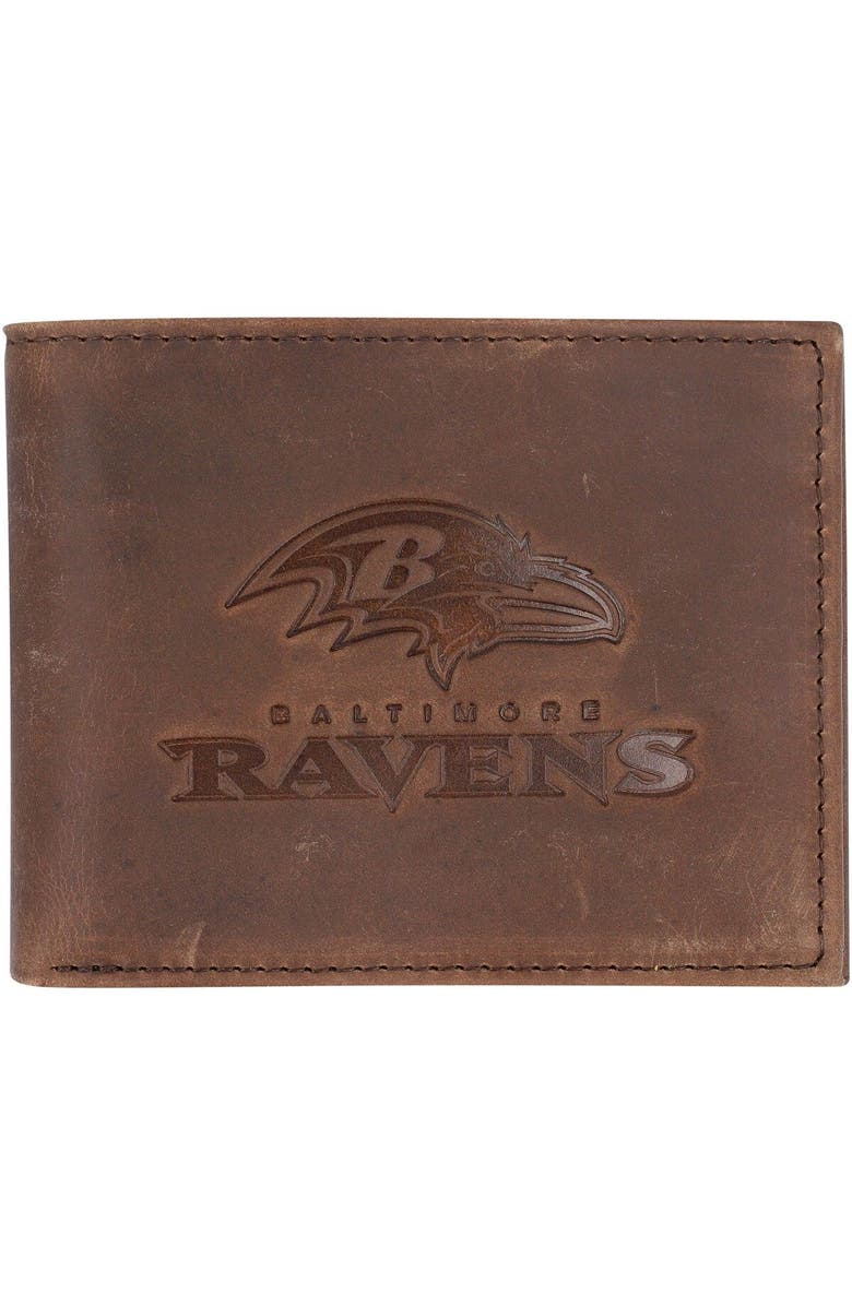Evergreen Enterprises Brown Baltimore Ravens Bifold Leather Wallet, Main, color, 