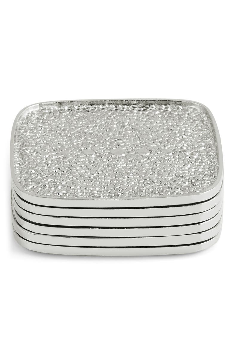 Michael Aram Shagreen Set of 6 Coasters, Main, color, Silver
