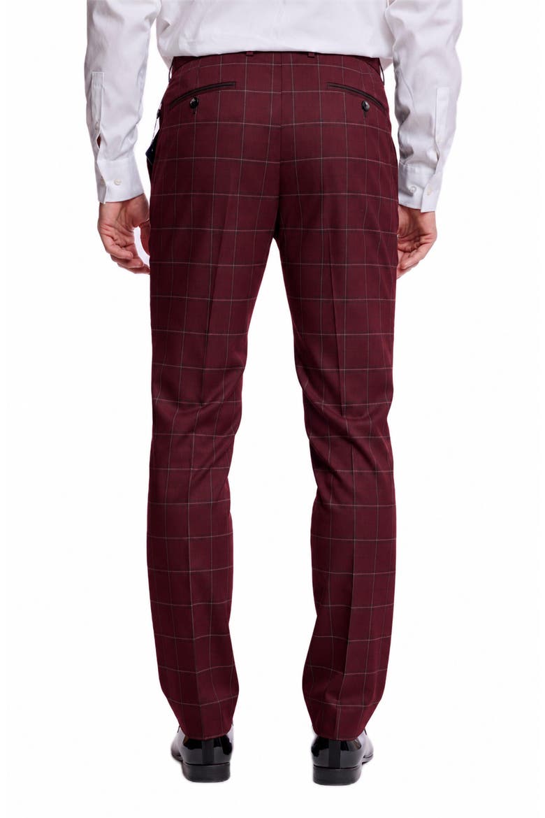 Downing Slim Fit Windowpane Check Pants, Alternate, color, DARK BURGUNDY WINDOWPANE