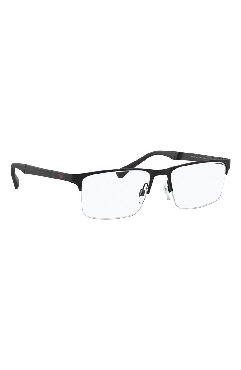 Emporio Armani 55mm Rectangle Optical Glasses, Alternate, color, Rubber Black / Demo Lens