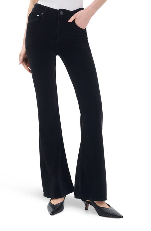 Flexi Velvet Dahlia Mid Rise Flare Jeans (Black Velvet)
