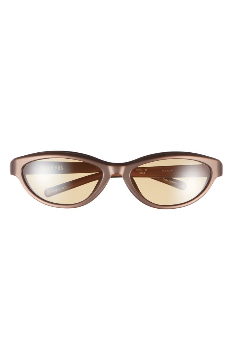 Jacquemus The Curvo Cat Eye Sunglasses, Main, color, Matt Metallic B/Silver/Amber