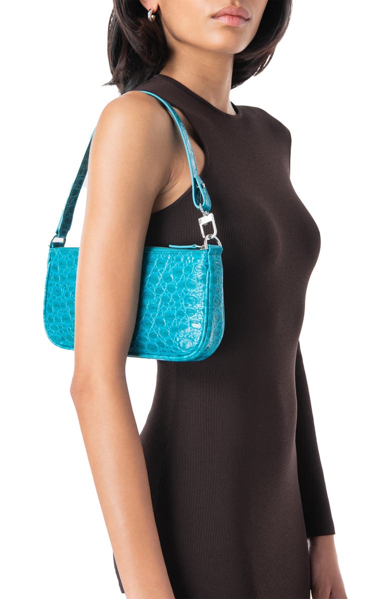 By Far Rachel Croc Embossed Leather Shoulder Bag, Alternate, color,