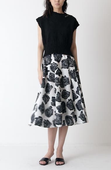White poplin elasticated midi skirt with Blooming print | Marni