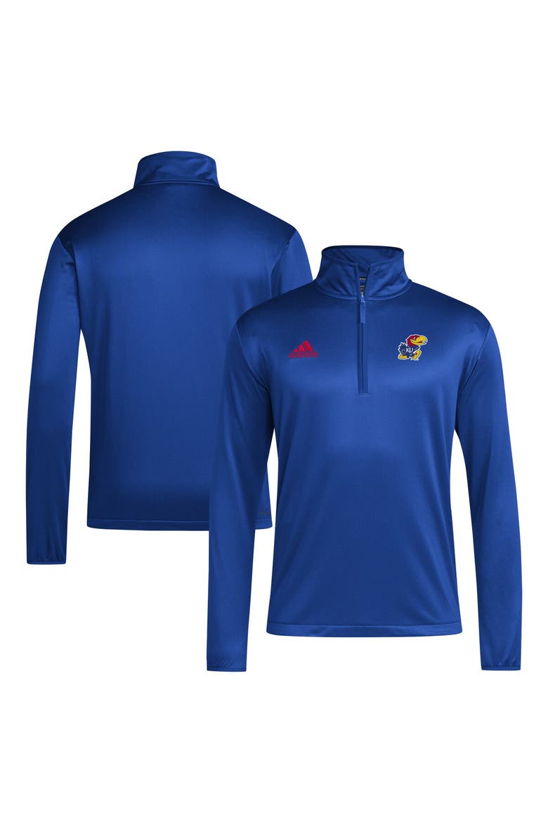 Men's adidas Royal Kansas Jayhawks 2024 Coaches Sideline Quarter-Zip Top, Alternate, color, Royal