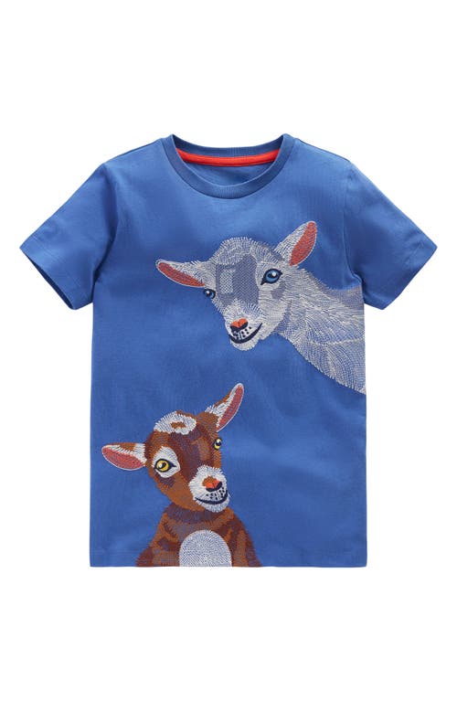 Mini Boden Kids' Lamb Superstitch Embroidered Cotton Graphic T-shirt In Bluejay Goat