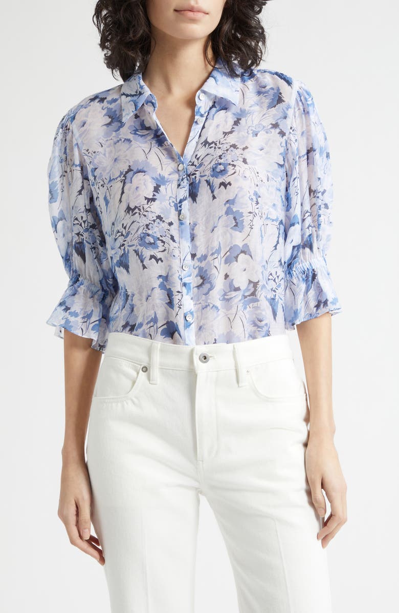 Cinq à Sept Fiona Floral Button-Up Top, Main, color, Navy Multi