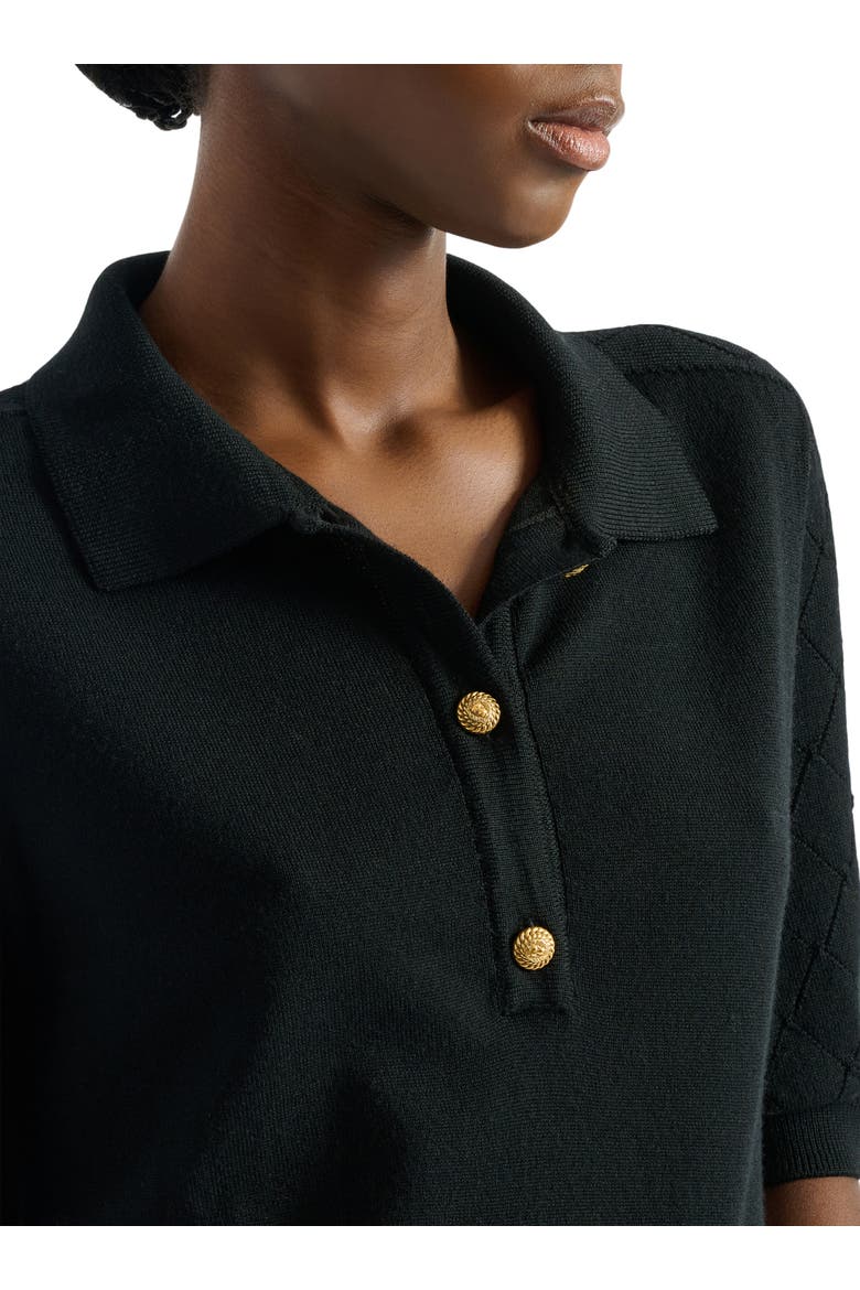 Knitted 3-button polo, Alternate, color, black