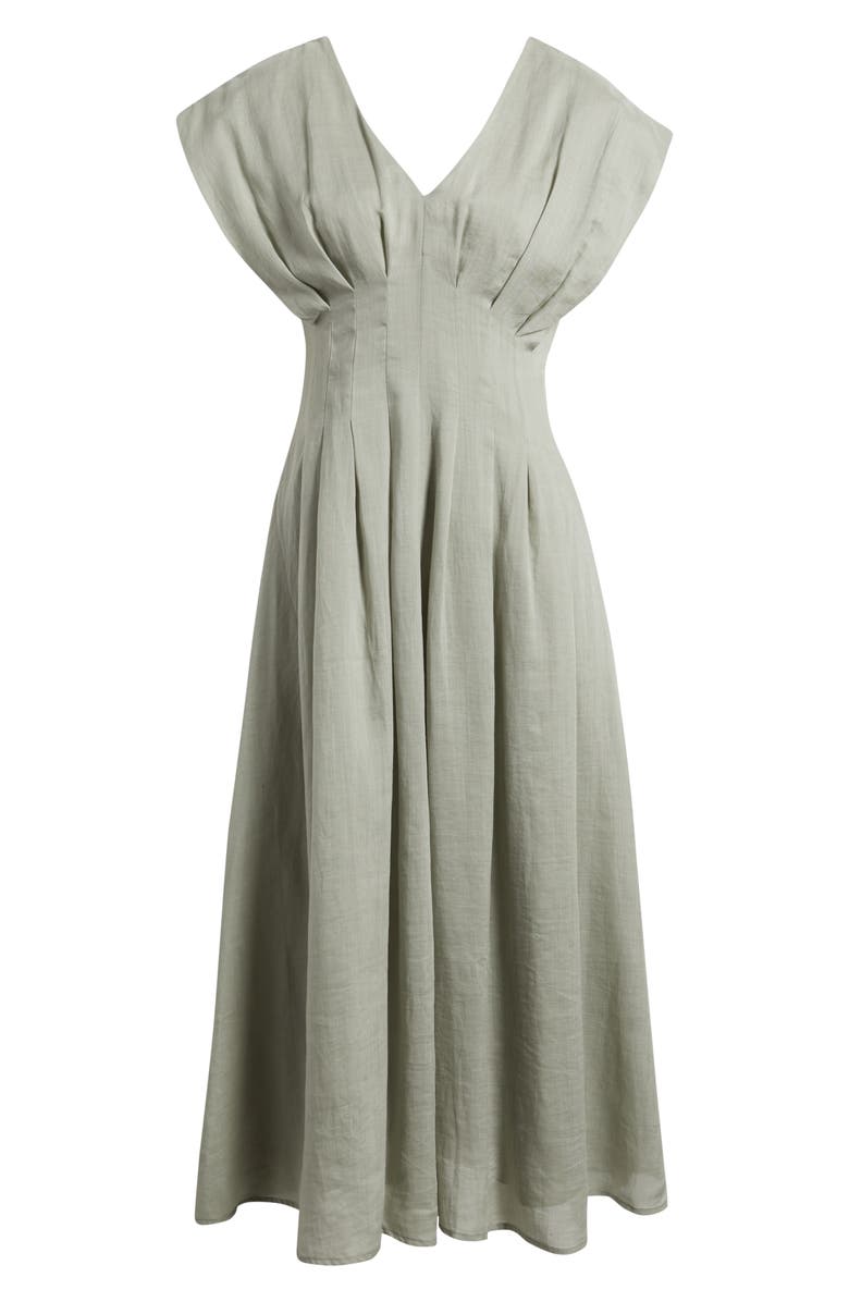Nordstrom Pleat Waist A-Line Dress, Alternate, color, Green Chaparral