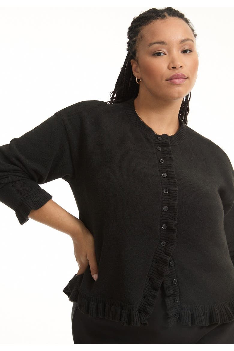 Ruffle Hem Buttoned Sweater, Alternate, color, BLACK ONYX