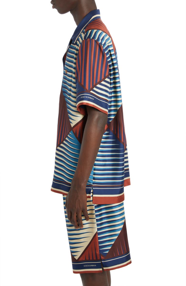 Dolce&Gabbana Diamond Print Silk Twill Button-Up Shirt, Alternate, color, 