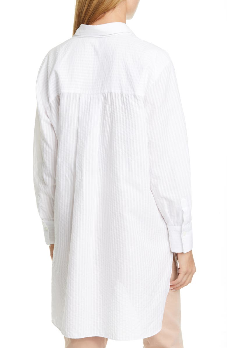 Brunello Cucinelli Seersucker Stripe High/Low Cotton Shirt, Alternate, color,