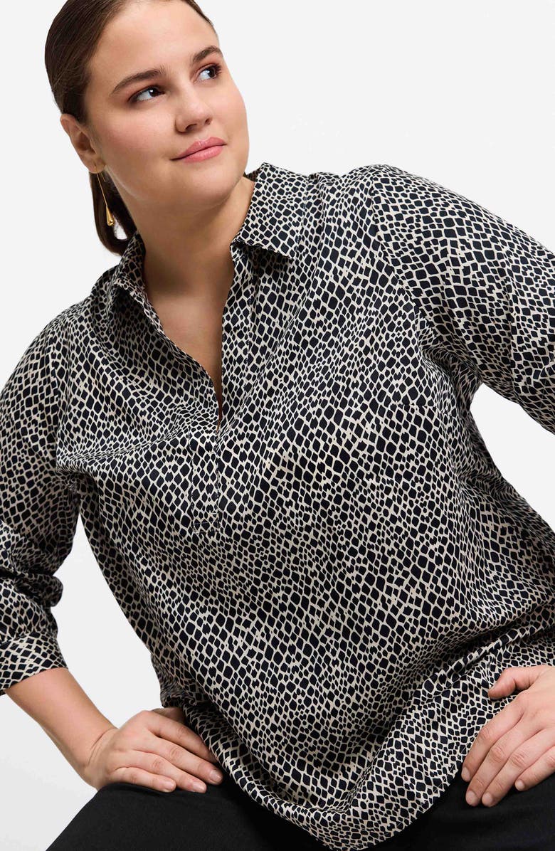 Foxcroft Frankie Abstract Print Cotton Sateen Popover Top, Alternate, color, 