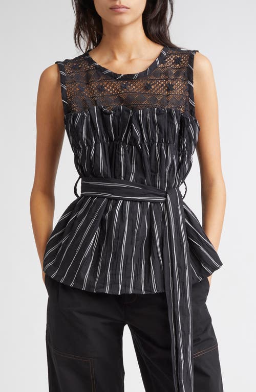 Kúr Bobbin Lace Yoke Stripe Belted Top In Multi
