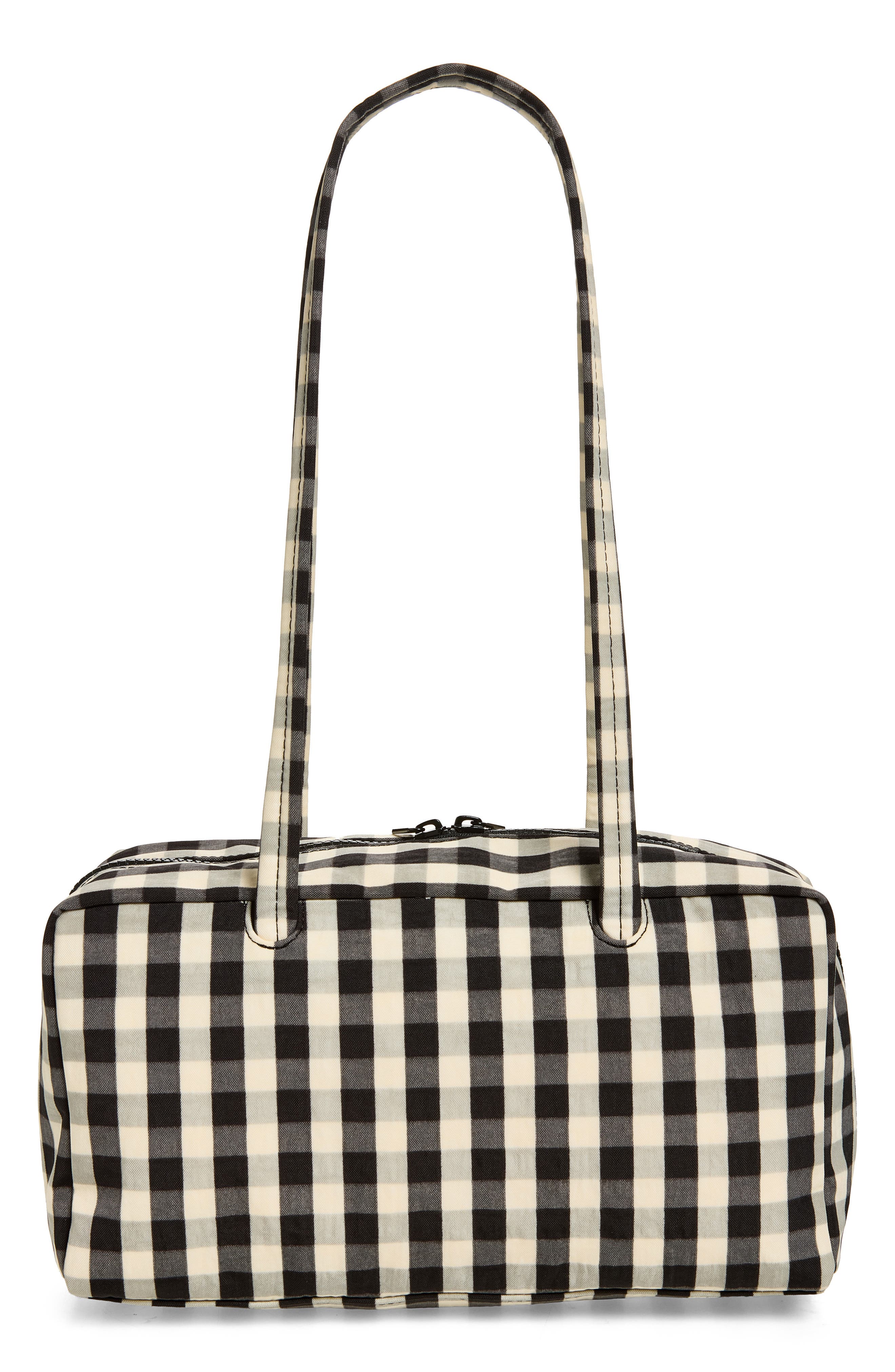 Recycled Nylon Bowler Bag, Alternate, color, BLACK AND CREAM GINGHAM