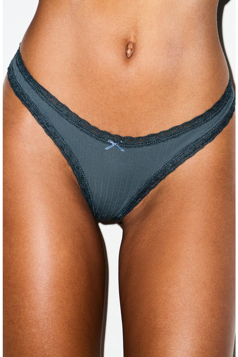 Lightweight Stretch Cotton Pointelle Thong, Alternate, color, ZIRCON TONAL