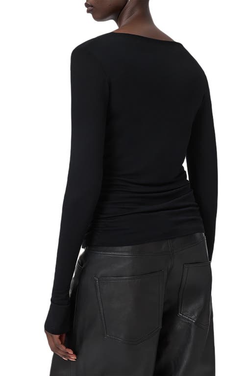Allsaints Seyma Asymmetric Neck Jersey Top In Black