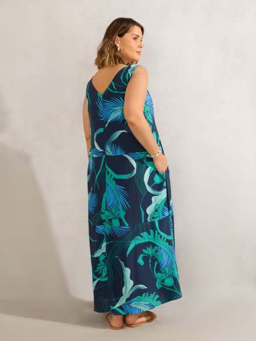Live Unlimited Abstract Leaf Print V-neck Maxi Dress In Brown