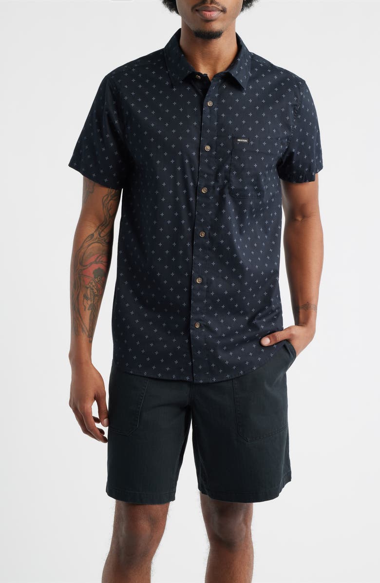 Brixton Charter Print Short Sleeve Button-Up Shirt, Main, color, Black/Future Grey Diamond Tile