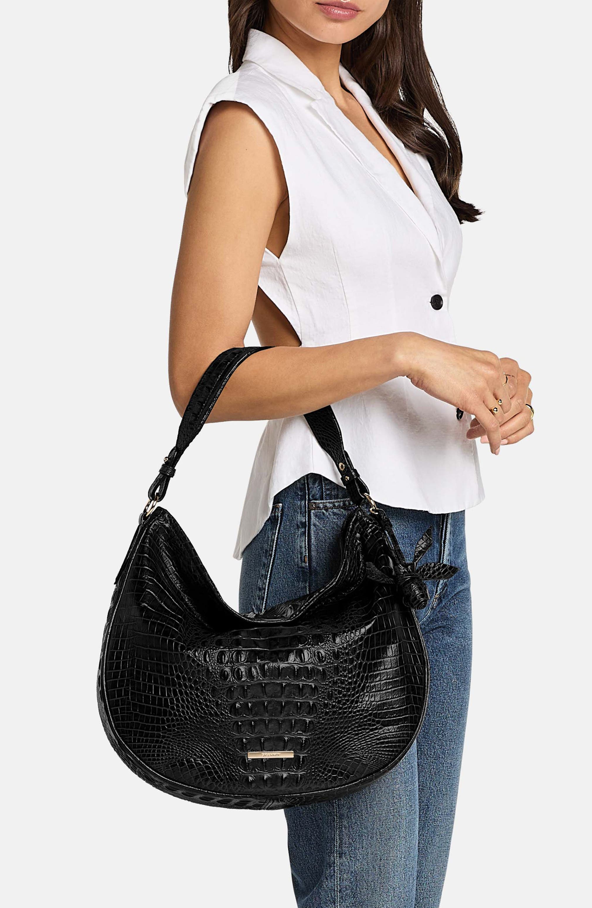 Brahmin Kathleen Snake Embossed Leather Shoulder Bag, Alternate, color, Navy Belcanto