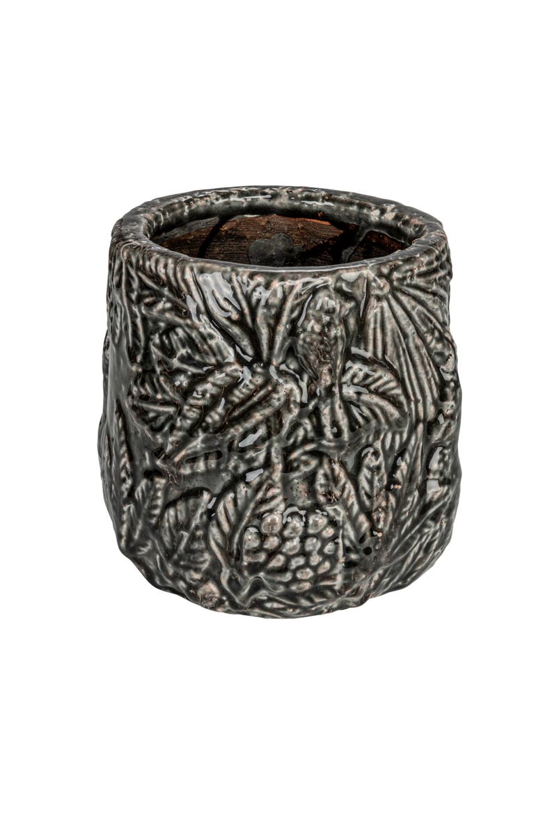 Decorative Terra-cotta Planter with Embossed Pattern, Main, color, Grey