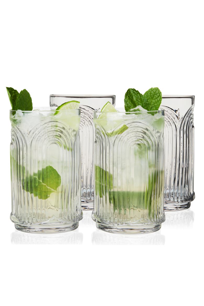 Deco Beau Crystal Highball Glasses Set of 4, Alternate, color, Clear