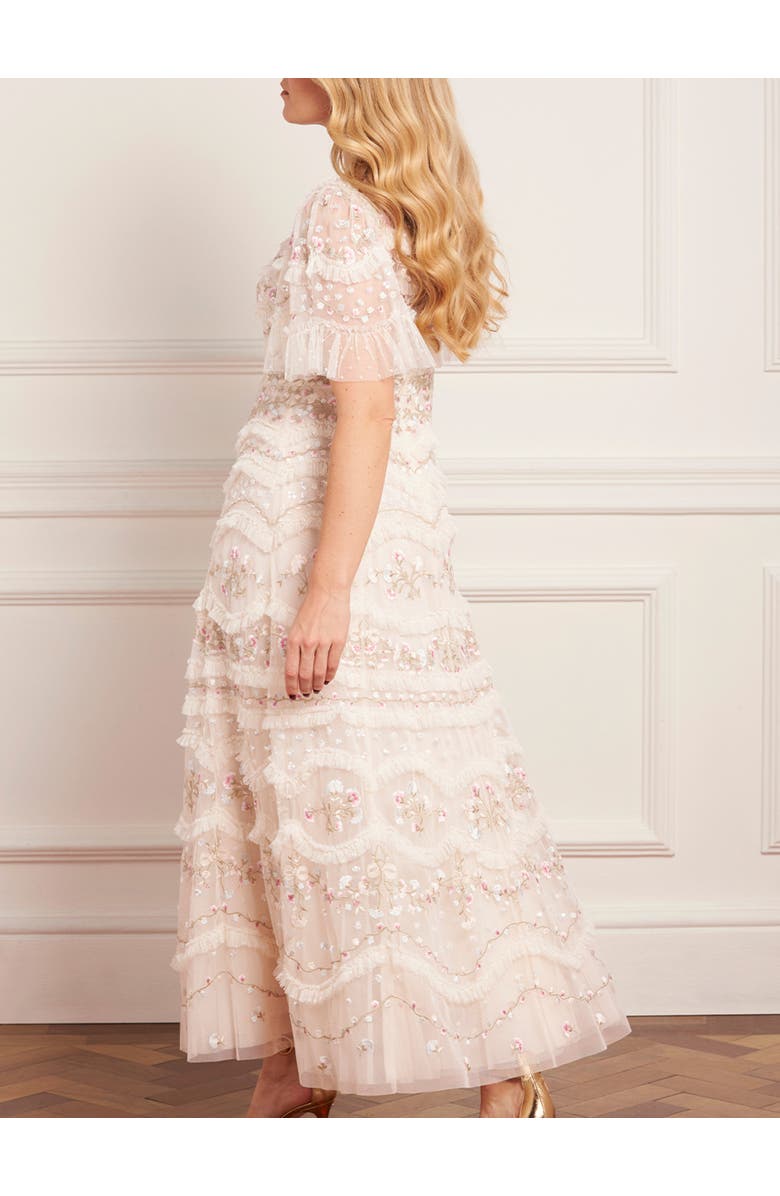 Needle & Thread Marina Ruffle Ankle Gown, Alternate, color, Cream/Multi