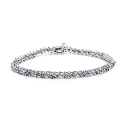 14K White Gold 4 5/8cttw White And Treated Blue Diamond Bracelet