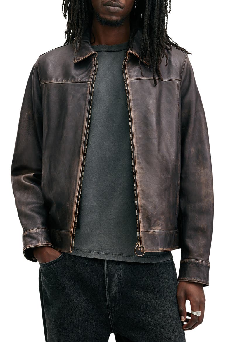 Alkan Leather Jacket, Main, color, VINTAGE BLACK