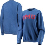 PRESSBOX Women's Pressbox Royal SMU Mustangs Comfy Cord Vintage Wash Basic Arch Pullover Sweatshirt