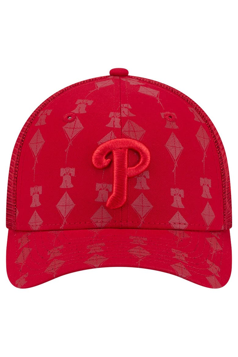 Men's New Era Red Philadelphia Phillies Tonal Icon 9FORTY Adjustable Trucker Hat, Alternate, color, Red