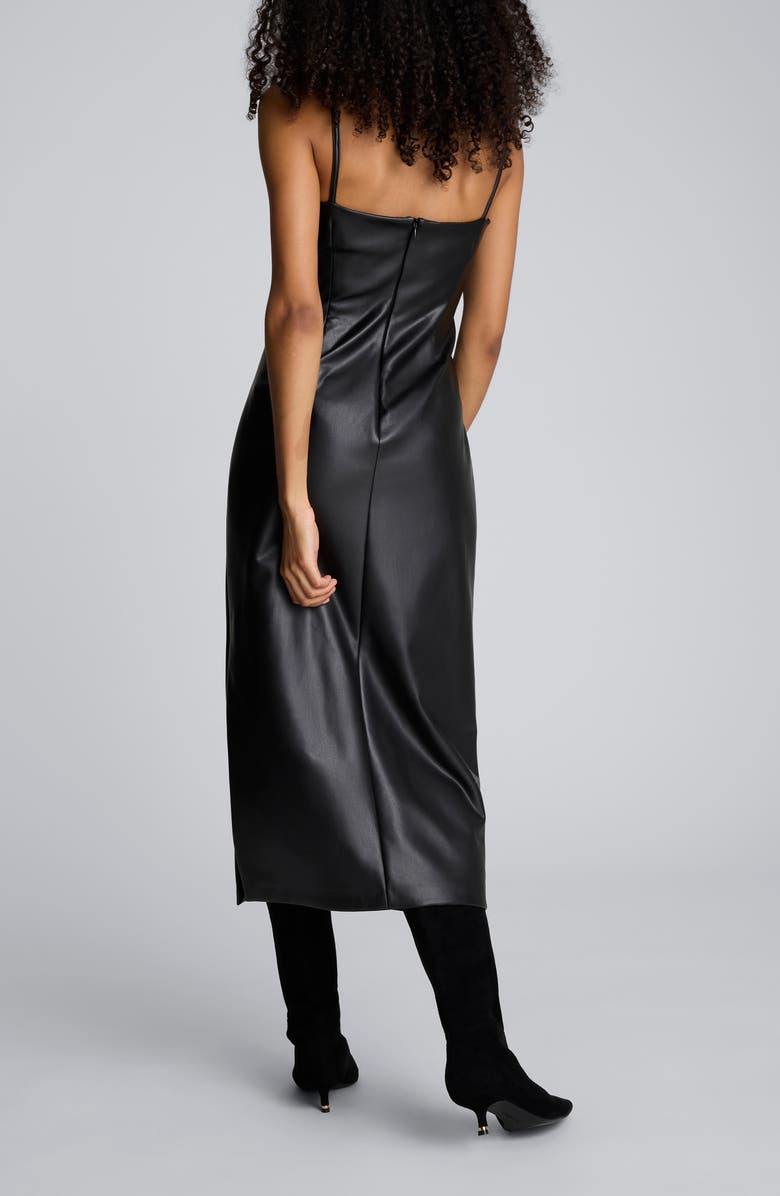 Kenneth Cole Side Pleat Faux Leather Midi Dress, Alternate, color, Black
