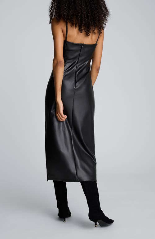 Kenneth Cole Side Pleat Faux Leather Midi Dress In Black