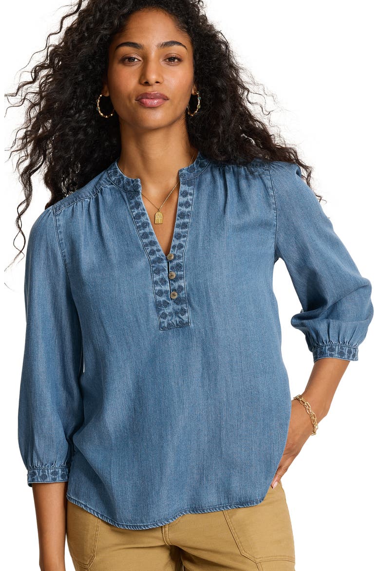 Chambray O'Lei Embroidered Top, Alternate, color, MED INDIGO WASH