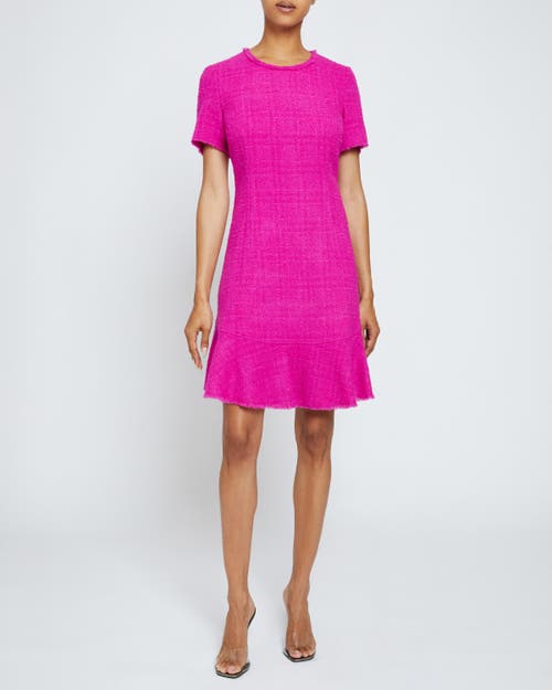 Santorelli Manta Fringe-trim Ruffle Tweed Mini Dress In Magenta