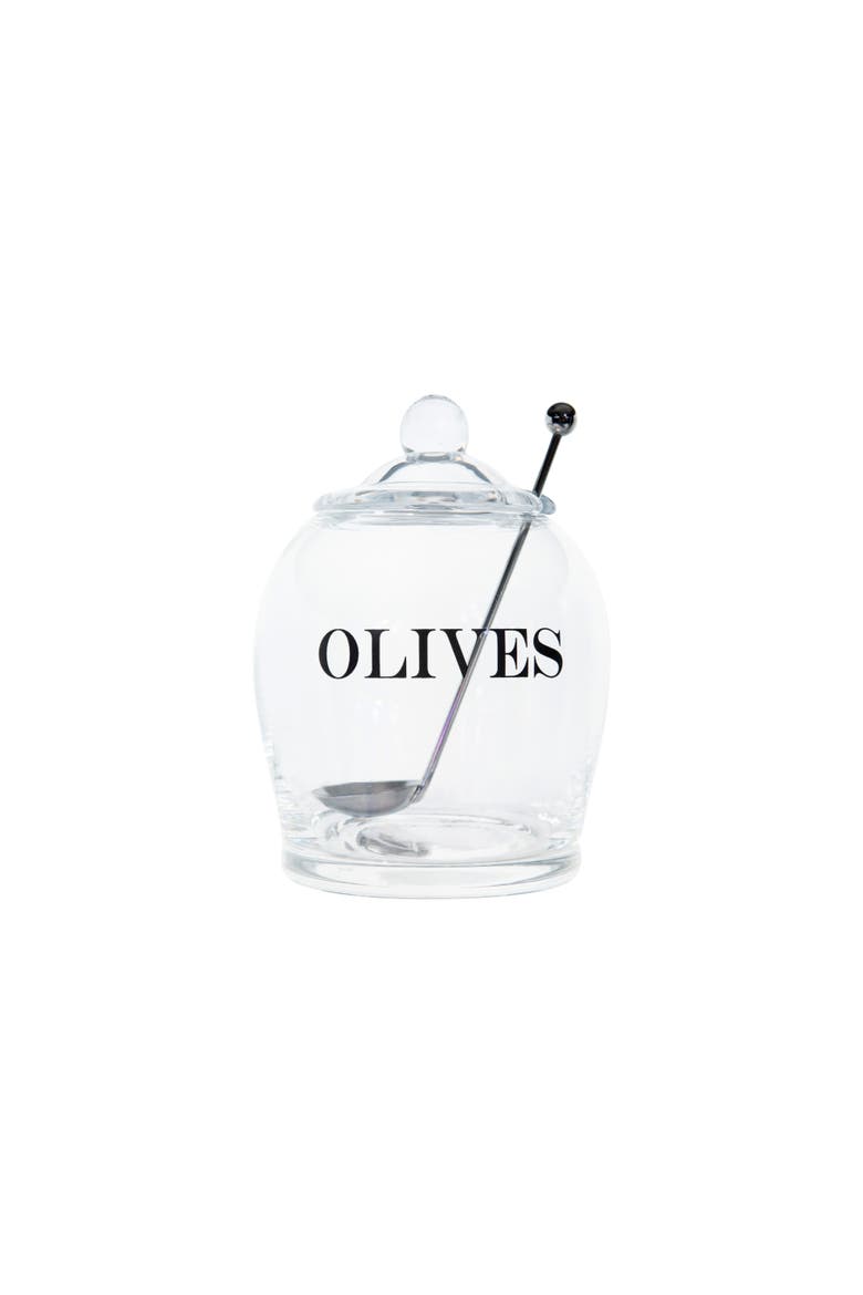 "OLIVE" Jar with Lid & Slotted Spoon, Main, color, Clear