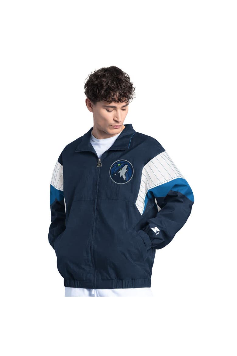 Men's Starter Navy Minnesota Timberwolves Yard Line Full-Zip Jacket, Alternate, color, Navy