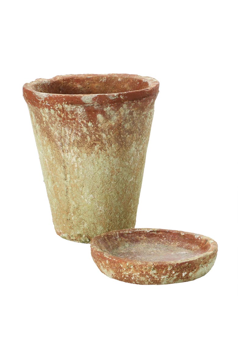Round Cement Planter with Saucer, Alternate, color, Brown