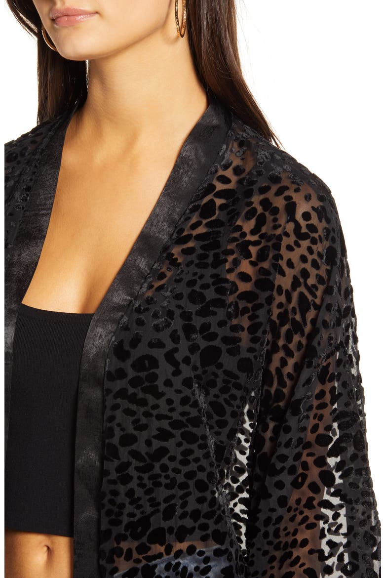 Lorenza Burnout Velvet Leopard Pattern Long Jacket, Alternate, color, BLACK
