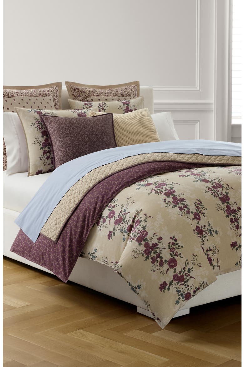 Audra Floral Cotton 3-Piece Duvet Cover Set, Main, color, KHAKI MUTI
