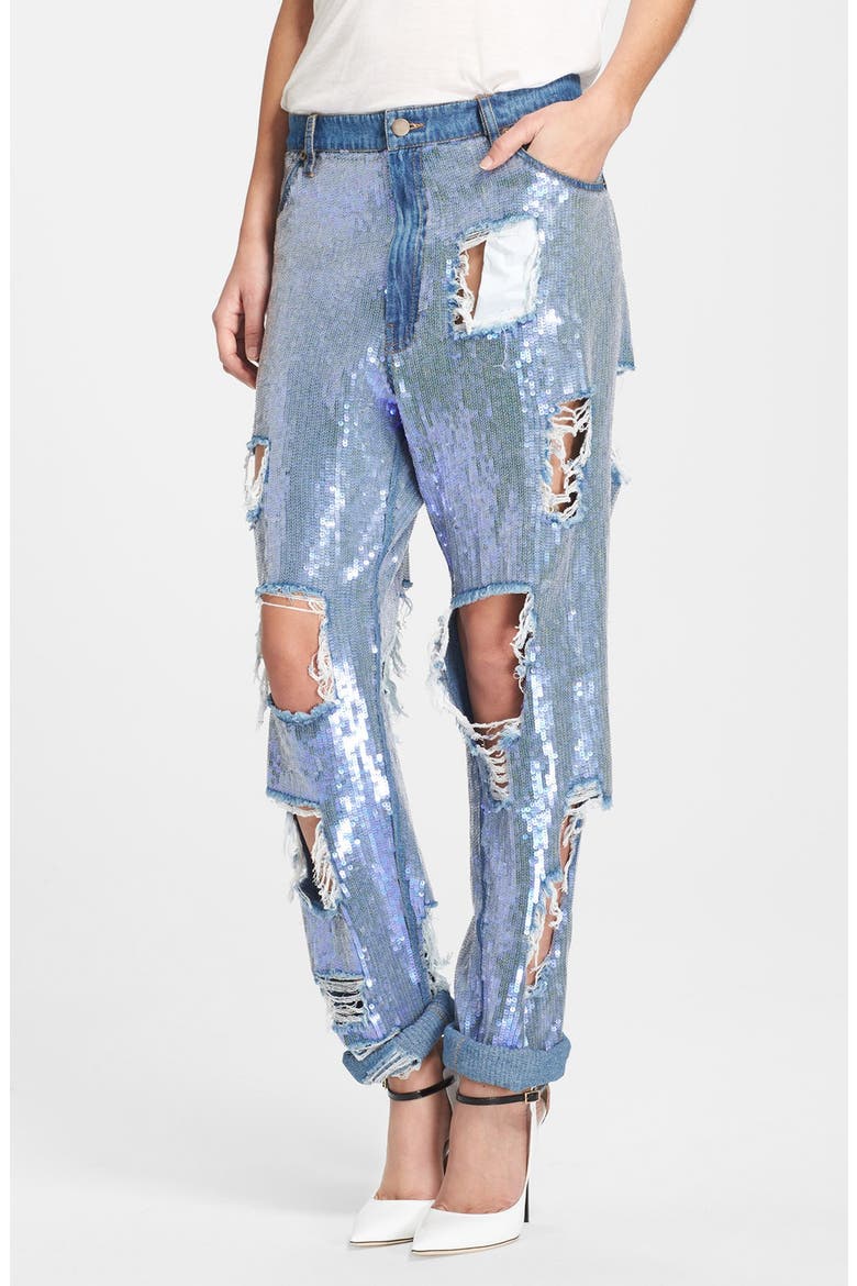 Destroyed Sequin Jeans, Main, color, ULTRAVIOLET