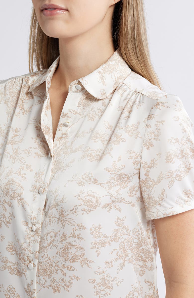 Anne Klein Floral Short Sleeve Button-Up Shirt, Alternate, color, 