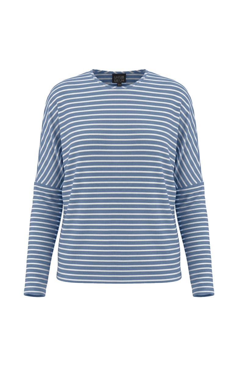BuHu Striped V-Neck Drop Shoulder Long Sleeve Knit Top, Main, color, Teal