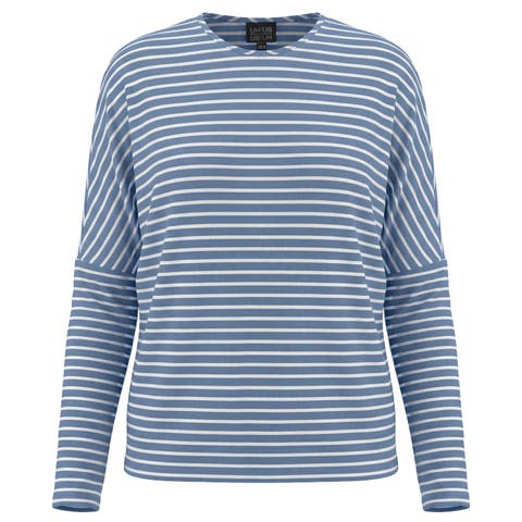 Striped V-Neck Drop Shoulder Long Sleeve Knit Top