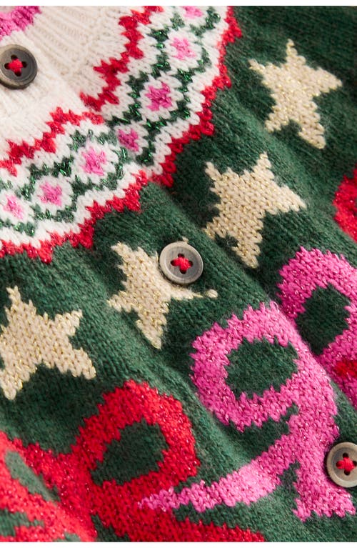 Mini Boden Kids' Edie Fair Isle Bow Cardigan In Green