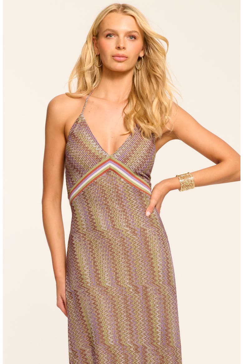 Rosalind Chevron Halter Maxi Dress, Alternate, color, MULTI LUREX KNIT